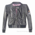 Men's Jacket in Black Color and Symbol on Sleeve, Made of PU